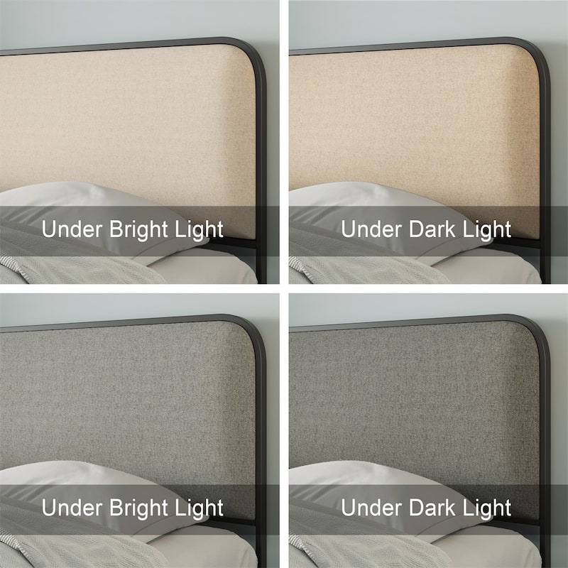 Modern Metal Bed Frame w/Curved Upholstered Headboard & Footboard Bed