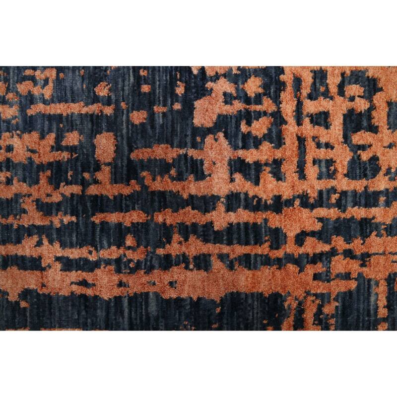 ECARPETGALLERY Hand-knotted Legacy Copper, Dark Blue Silk, Wool Rug - 2'6 x 12'3
