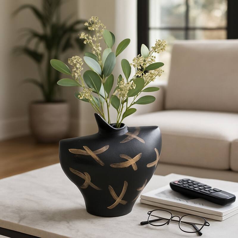 Metal Modern Sculptural Tribal Vase - Black/Gold