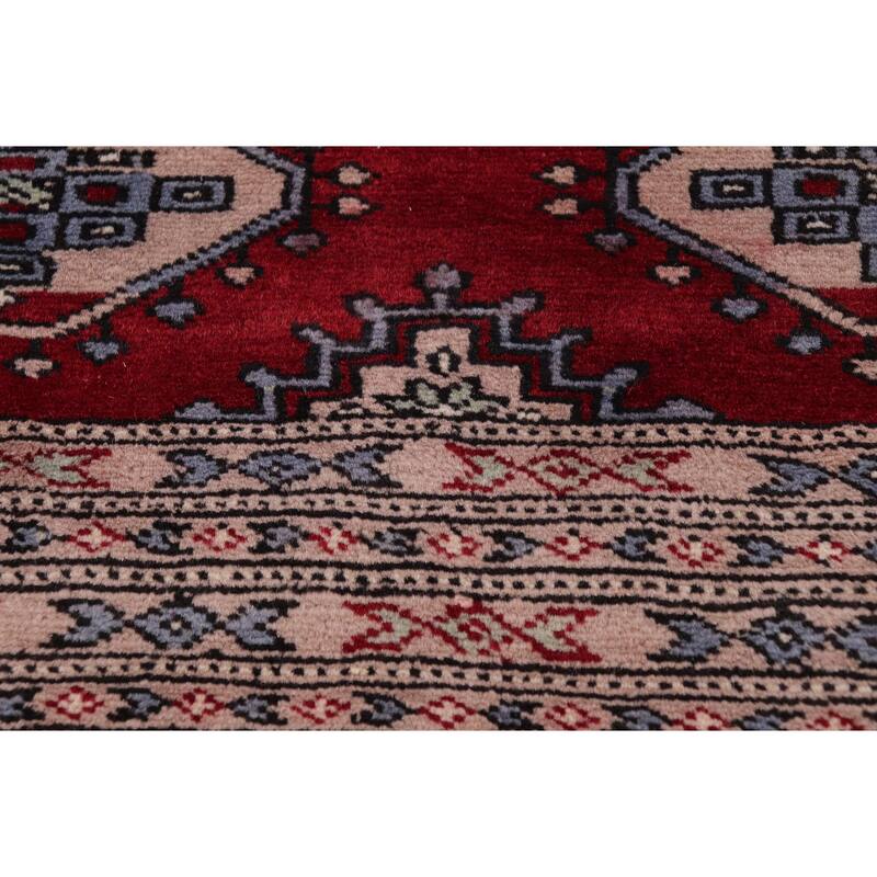 Tribal Bokhara Hall Red/Taupe Hand Knotted Wool Rug - 9'2'' x 11'6''