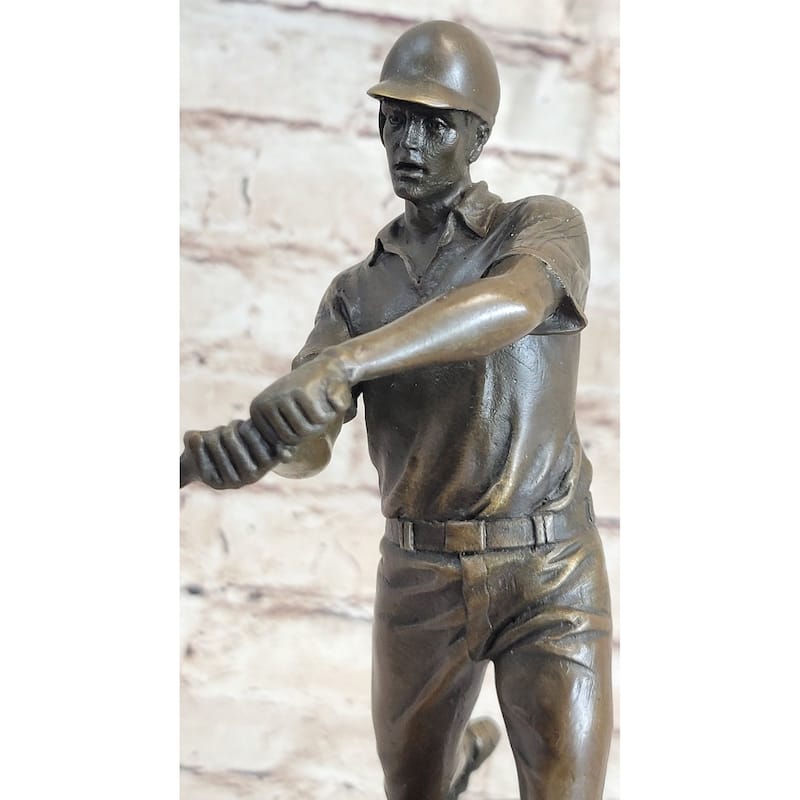 Baseball Player Bronze Metal Sculpture Statue Figure Trophy Decor On Marble Base