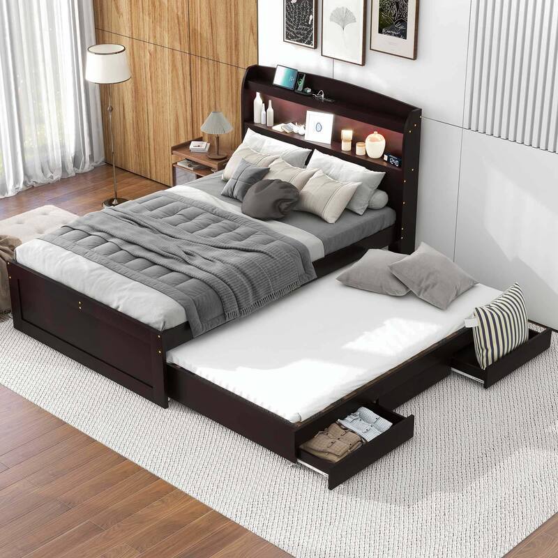 Platform Bed with Storage LED Headboard