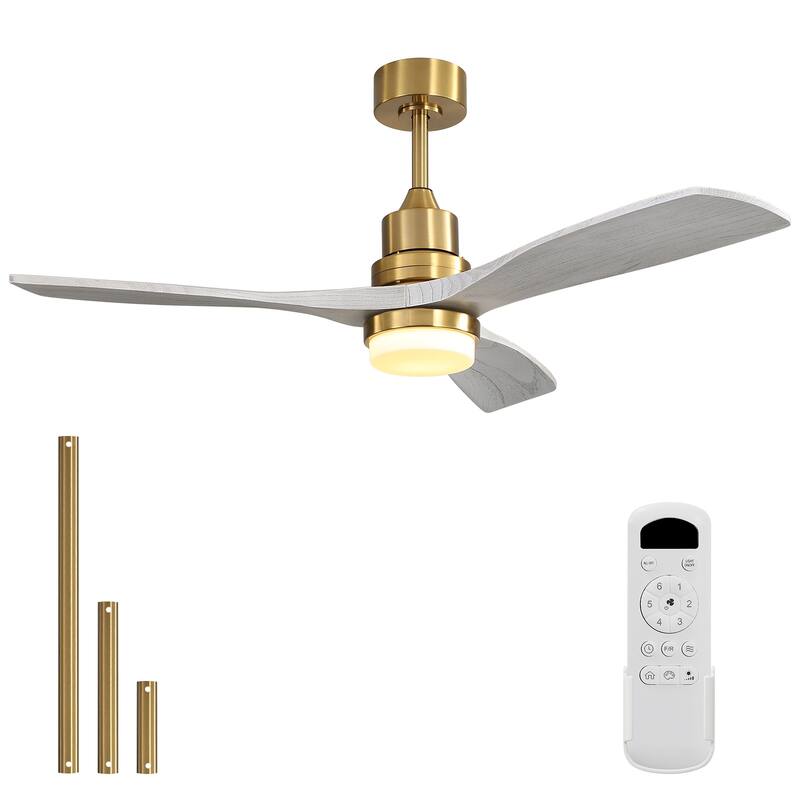 Sofucor 48/52 Inch Ceiling Fan with Light, Solid Wood Blades for Living Room, Bedroom,Smart Optional - 52"-Remote Control-With light - Gold with Gray Solid wood Blades