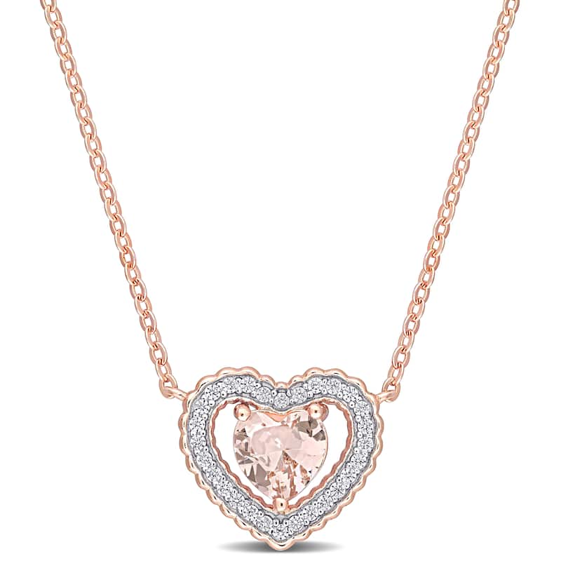 Miadora 1/10ct TGW Cubic Zirconia and Simulated Morganite Heart Necklace in Rose Silver - 18 in x 13.1 mm