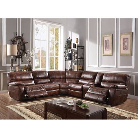 ACME Brax 2-tone L-shaped Brown Leather-gel Power-reclining Sectional Sofa