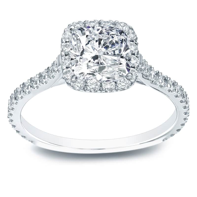 Auriya 14k Gold 1 1/2ctw Cushion-cut Halo Diamond Engagement Ring Certified (H-I, SI1-SI2)