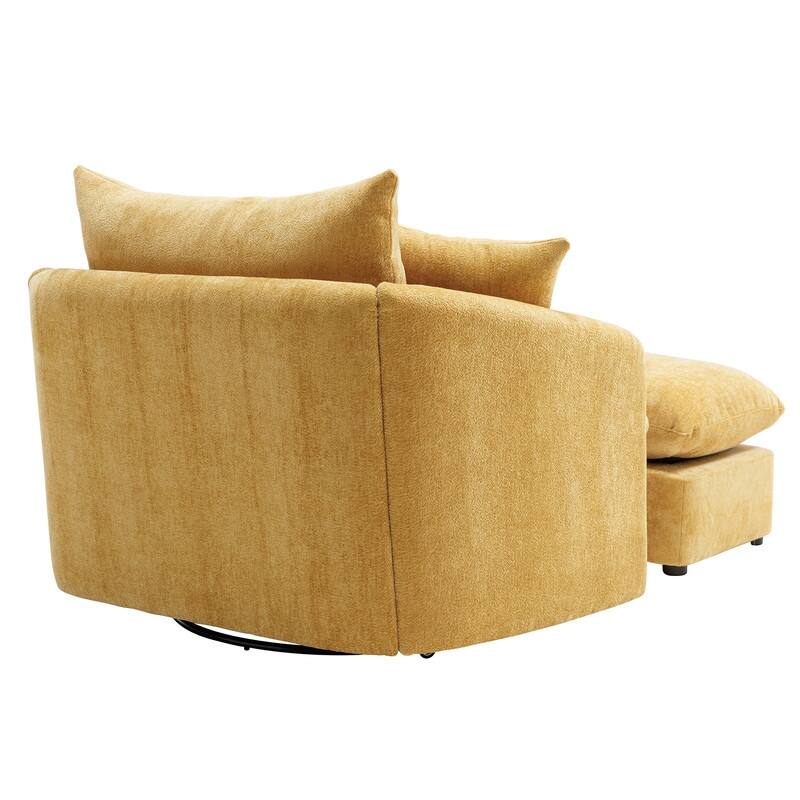 46" Chenille Upholstered Oversized Swivel Armchair With Ottoman