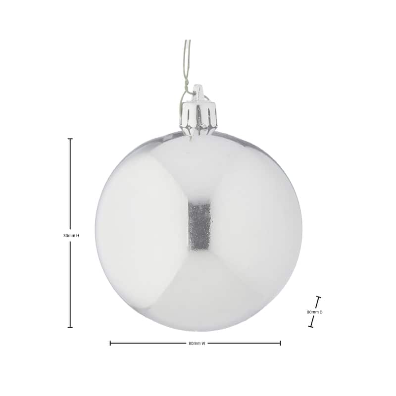 80mm Wired Shatterproof Plastic Shiny Ball Ornament Set of 12