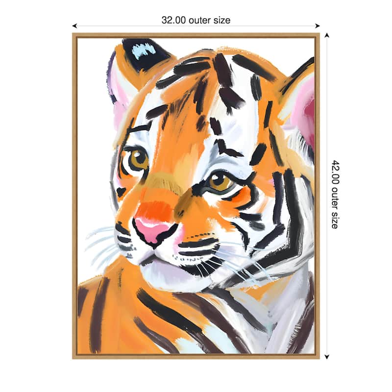 Tiger by Ohkimiko Framed Canvas Wall Art - 32 x 42 in