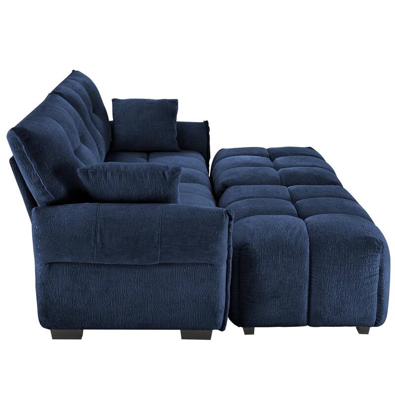 78.7" Chenille 2-Seater Sectional Sofa with 2 Ottomans