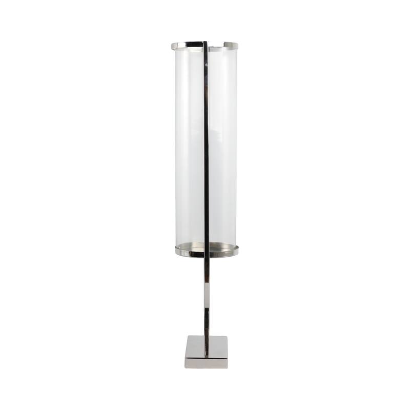 Modern Glass Pillar Candle Holder Decorative Lantern with Steel Frame