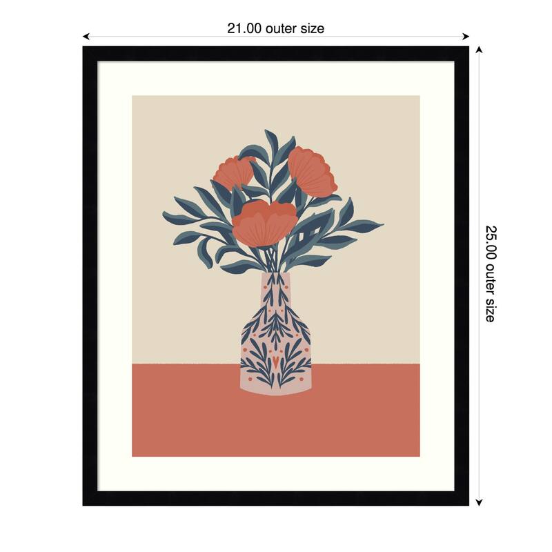 Poppies In a Vase by Angela Minca Wood Framed Wall Art Print - Svelte Noir Black - Wood - 21 x 25 in - Black