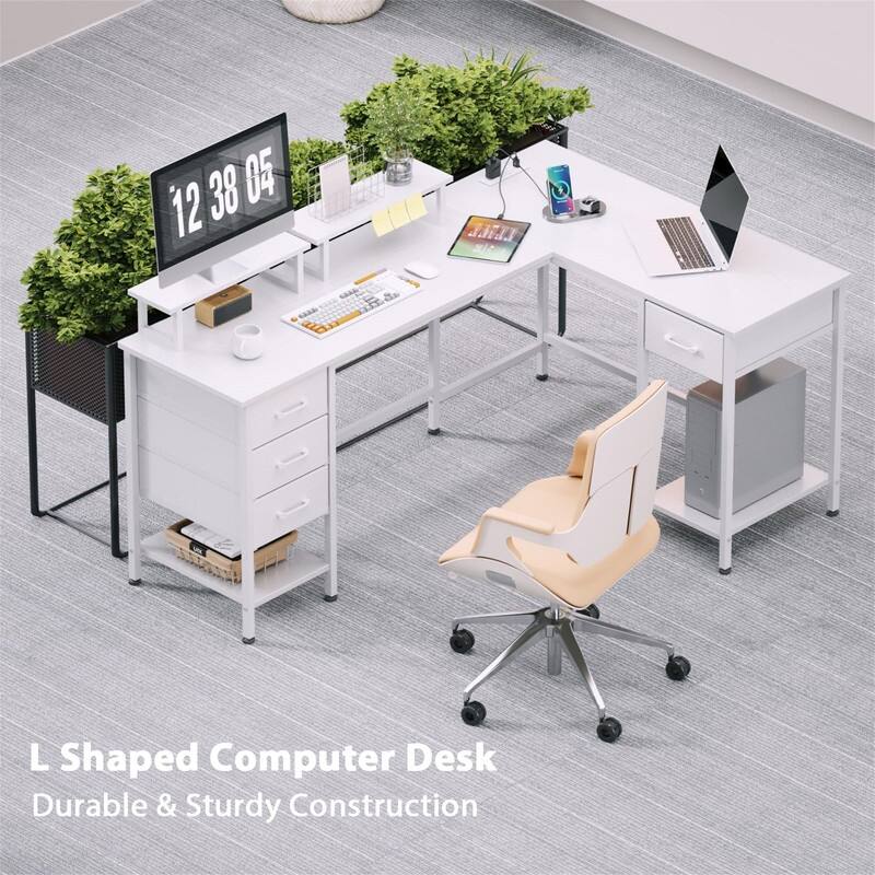 L Shaped Computer Desk Desk with 4 Adjustable Storage