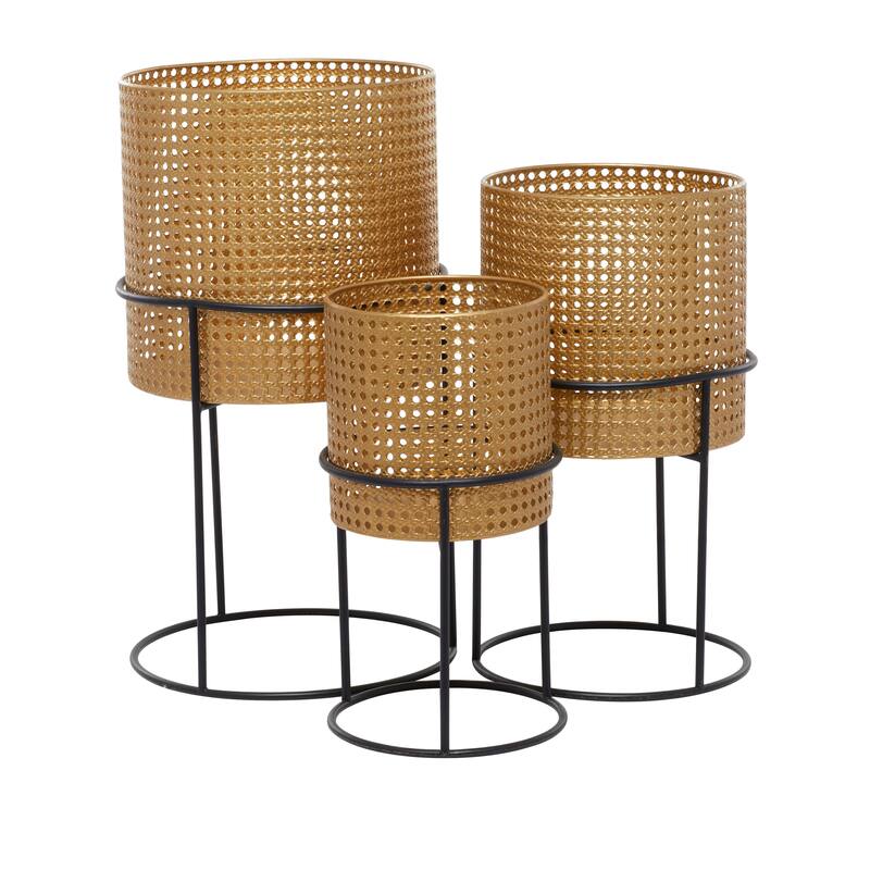 White Black or Gold Basket Style Glam Modern Planter Stands (Set of 3) - S/3 23", 19", 15"H