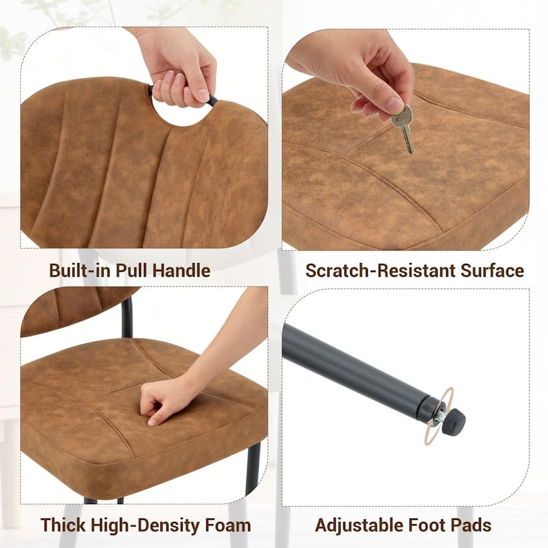 Set of 4, 20" PU Leather Upholstered Dining Chairs with Metal Legs