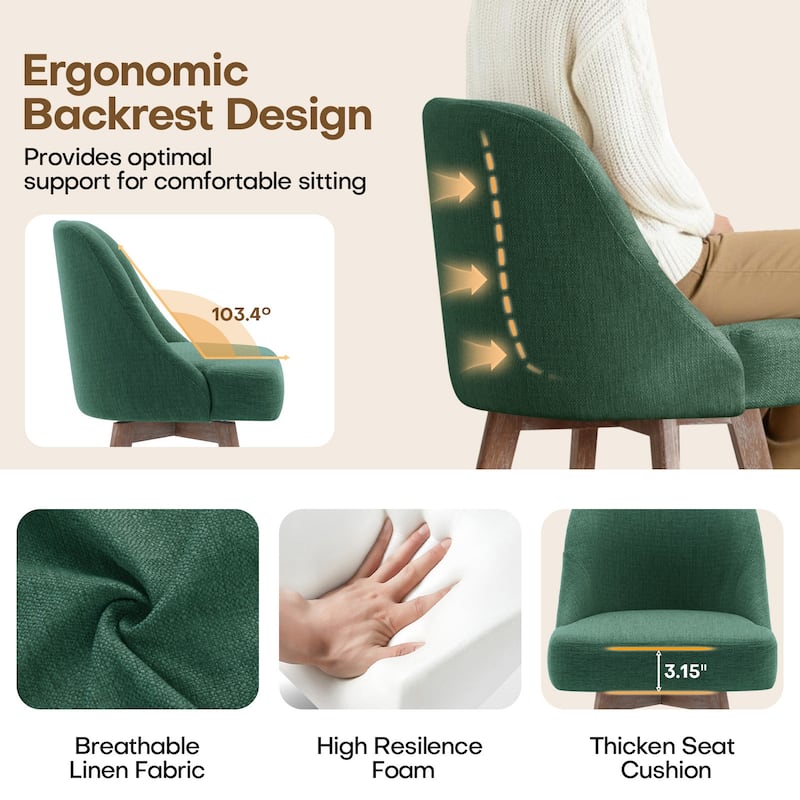 26" Upholstered Counter Height Swivel Bar Stool, Counter Stools with Solid Wood Legs - 39.37"H x 22.44"D x 21.65"W