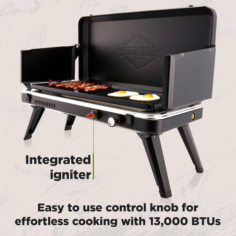 Hike Crew Gas Camping Grill & Griddle - 13,000 BTU Portable Propane Grill with Integrated Igniter & More! - N/A
