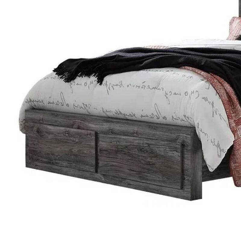 Bays Queen Size Storage Bed with 2 Drawers, Driftwood Smoke Gray, LED