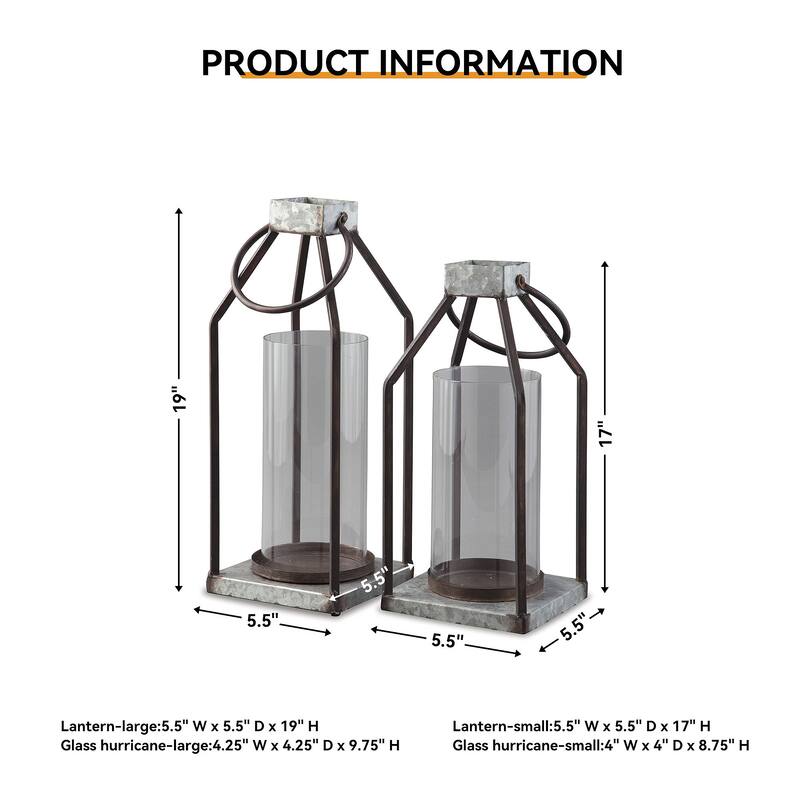 Diedrick Lantern - Set of 2 - Lantern-large: 5.5" W x 5.5" D x 19" H