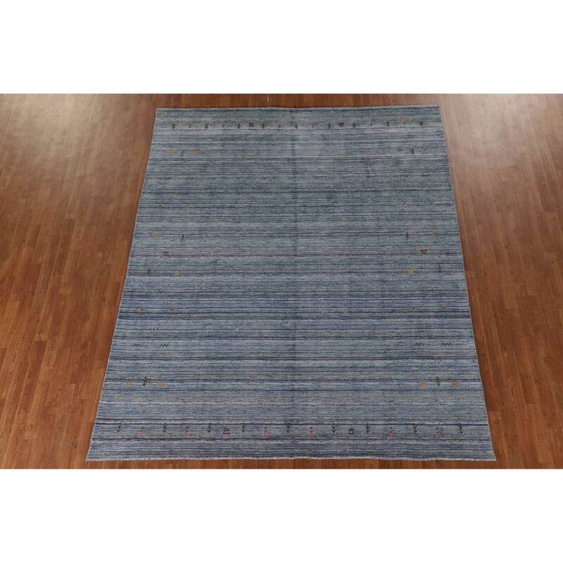 Striped Blue Gabbeh Oriental Area Rug Handmade Wool Carpet - 7'9"x 9'7"