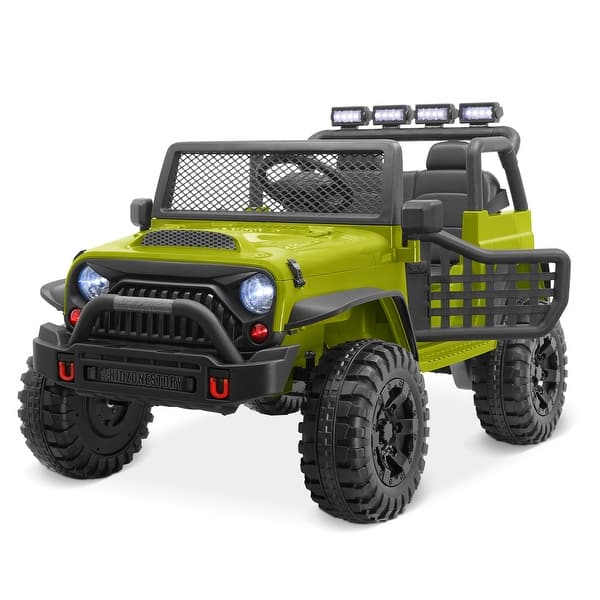 slide 2 of 12, Kidzone 12V Kids Electric Ride On Truck Car, 4-Wheeler Suspension Army Green