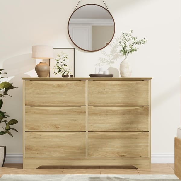 Wooden Dresser with 6 Drawers, Tall Modern Closet with Deep Storage, Large Chest of Drawers with Wide Top - Yellow Wooden Dresser with 6 Drawers, Tall Modern Closet with Deep Storage, Large Chest of Drawers with Wide Top - Yellow