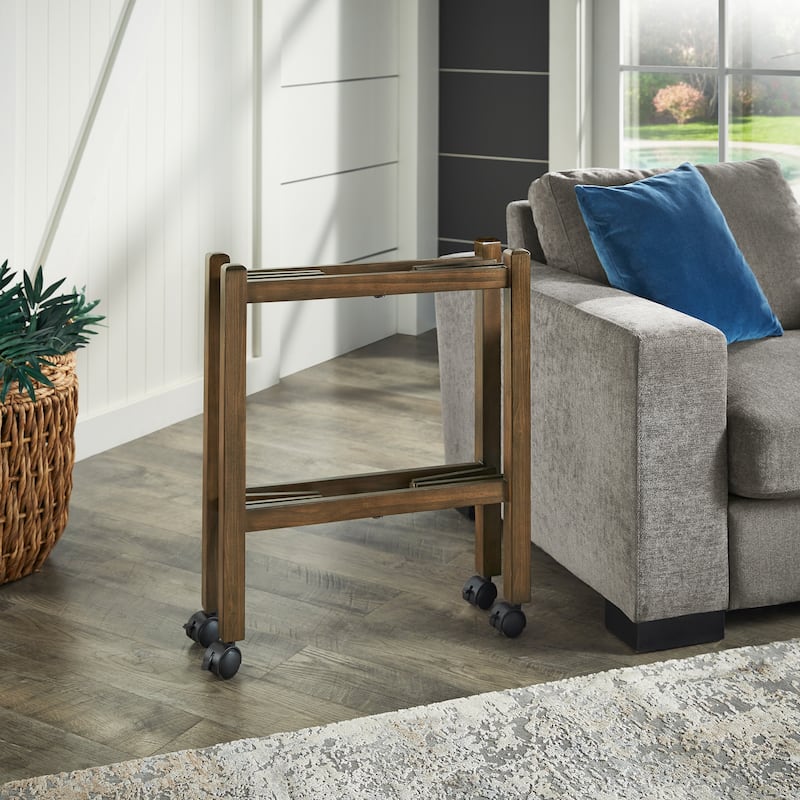Dolores Wood Finish Folding Bar Cart with Two Detachable Trays by iNSPIRE Q Modern