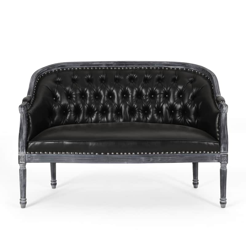 49.5" Faux Leather Loveseat Sofa with Turned Legs and Nailheads for Living Room