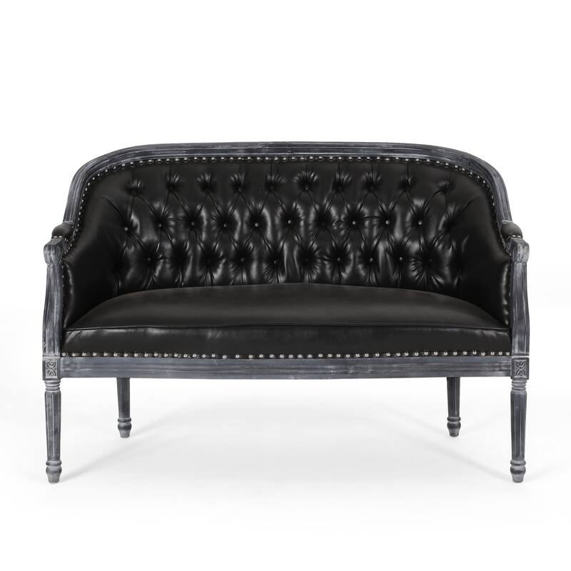 Faux Leather Loveseat Sofa with Turned Legs and Nailheads