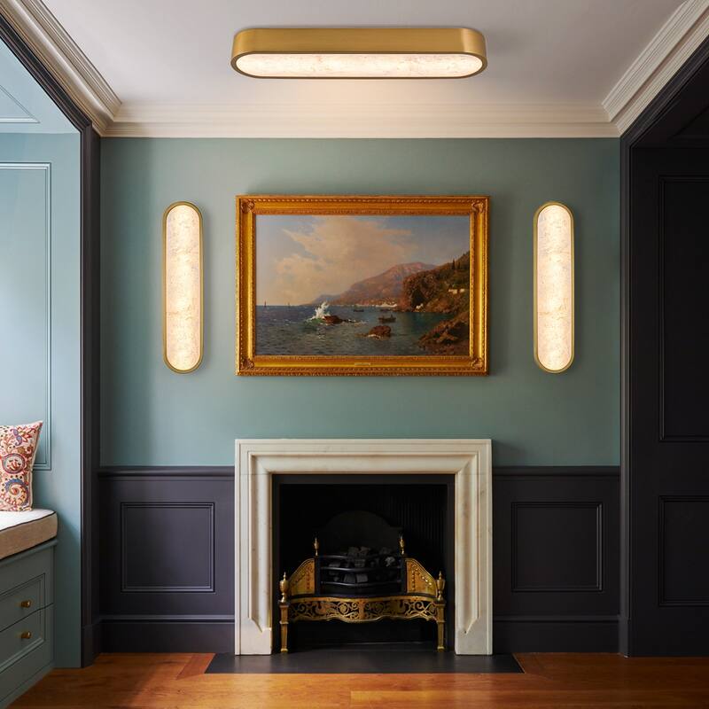 23.6" Dimmable Alabaster Marble LED Flush Mount Ceiling Light for Kitchen Bedroom