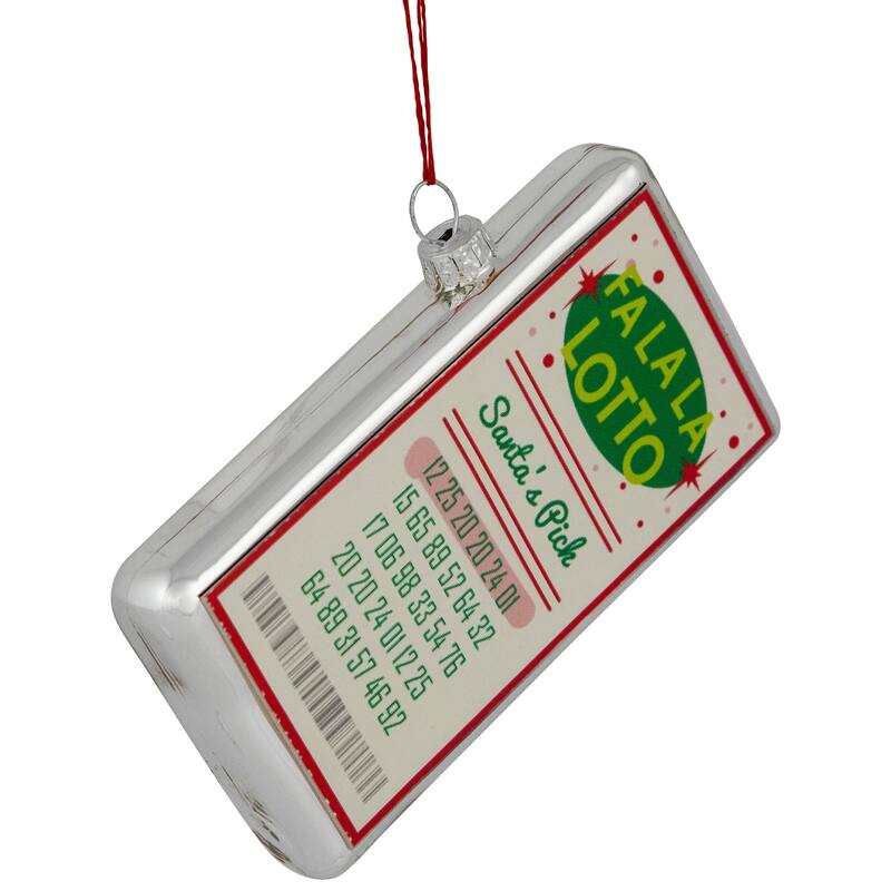 Glass "Fa La La Lotto Santa's Pick" Hanging Christmas Ornament - 4.25" - Silver