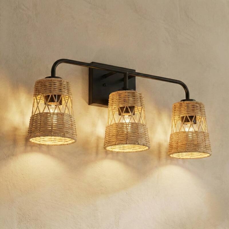 Croned Three-Light Rattan Wall Sconce - Rattan