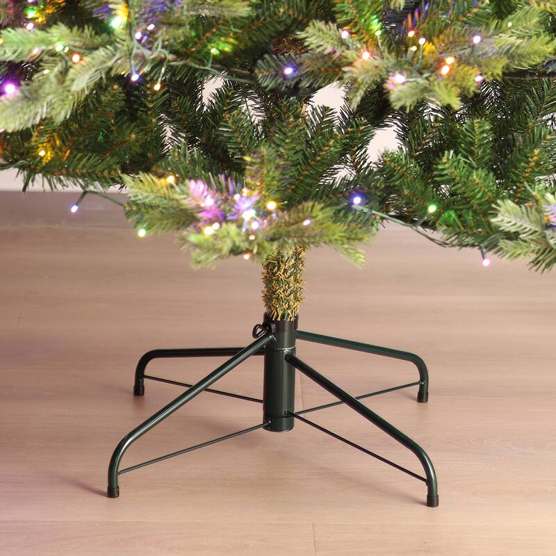 Glitzhome 7.5ft/9ft Pre-Lit Full Fir Artificial Christmas Tree w/Foot Pedal & Remote Control Simple Setup