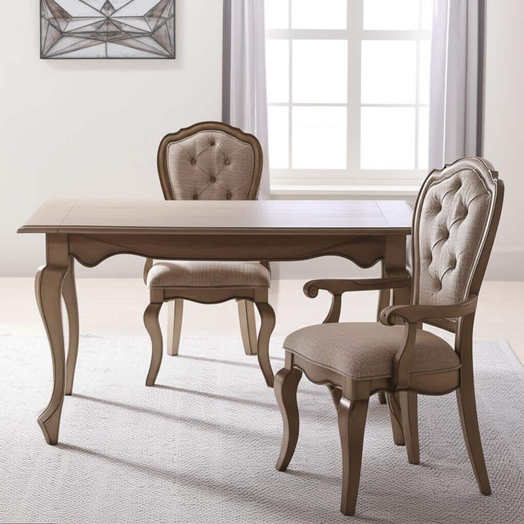 HomeRoots Set of Two Tufted Beige and Taupe Upholstered Fabric And Solid Wood Dining Arm Chairs