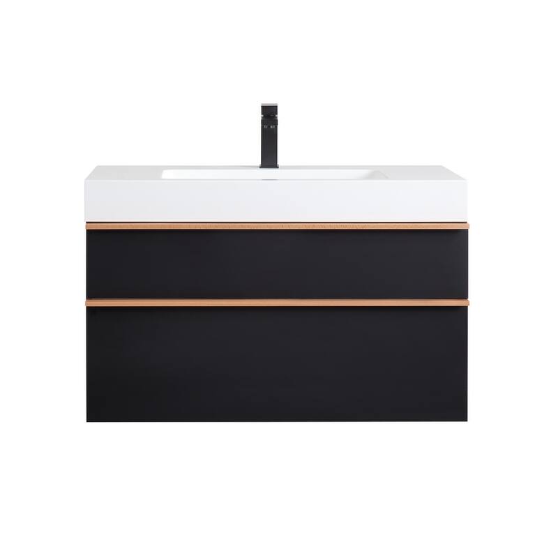 36 Inch Wall Mounted Bathroom Vanity with Integrated Acrylic Sink, 2 Soft-Close Drawers, Pre-Assembled,Modern Floating Cabinet