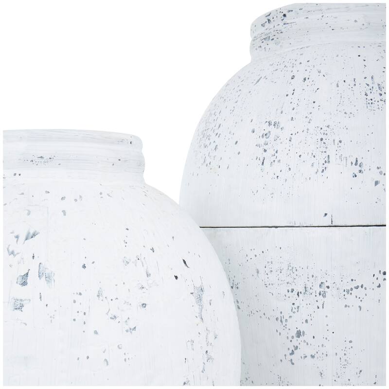 White Metal Tall Distressed Pot Floor Decorative Vase (Set of 2)