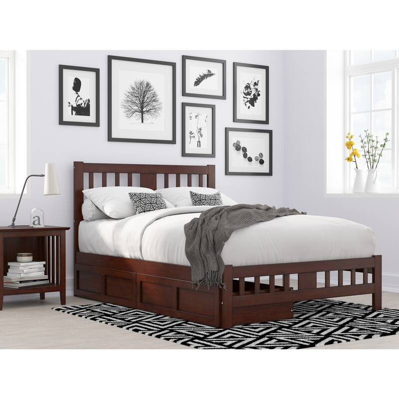 Full Bed with Drawers - Handmade Wood Platform Bed Frame, Walnut Finish