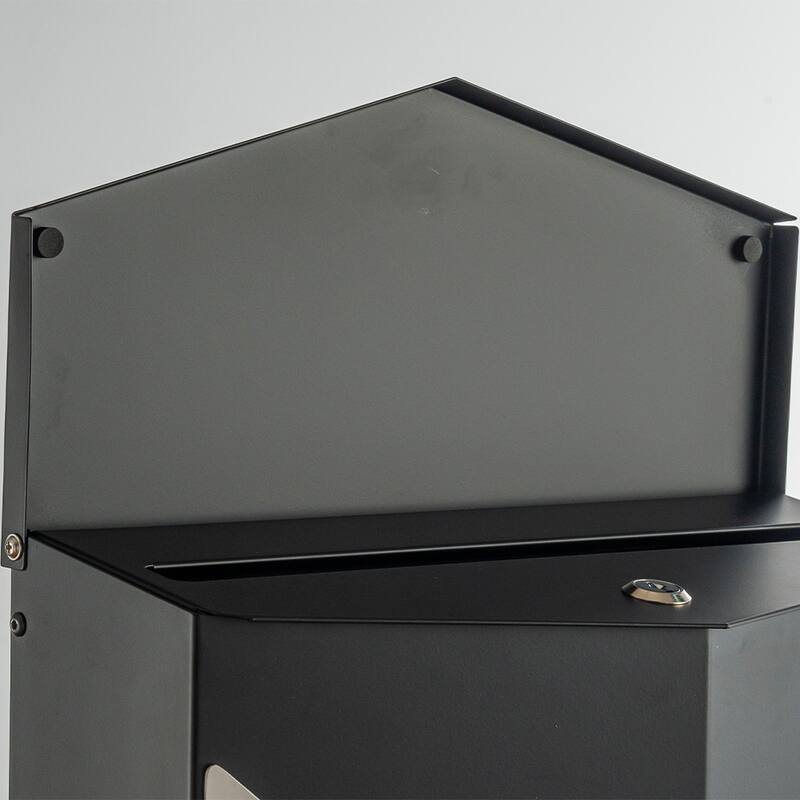 Modern Outdoor Black Metal Secure Locking Wall-Mount Mailbox With Stainless Steel V-Shape Futuristic Design For Home or Office
