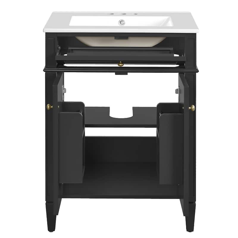 24" Bathroom Vanity With 2 Doors And Tip-Out Drawer, Bathroom Storage Cabinet With Sink, Soft-Closing Doors With Organizers