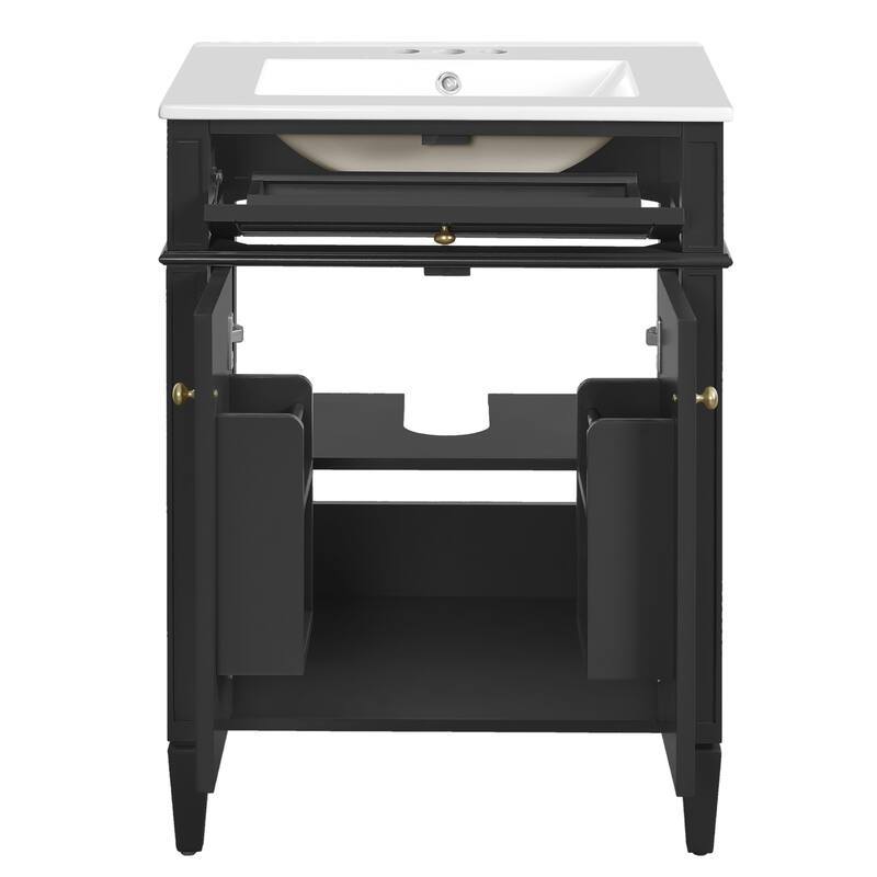 24" Bathroom Vanity with Sink Bathroom Storage Cabinet with 2 Doors and Tip-Out Drawer, Soft-Closing Doors with Organizers