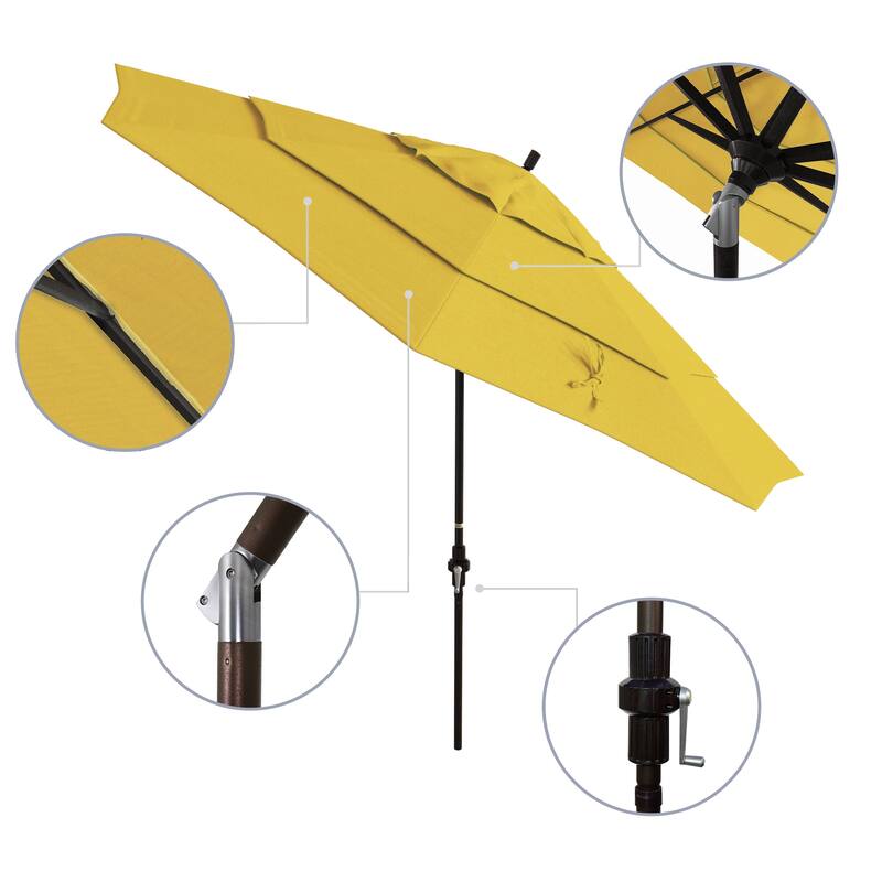 California Umbrella 11' Rd. Aluminum Market Umbrella, Crank Lift, Collar Tilt, Dbl Wind Vent, Bronze Finish, Olefin Fabric