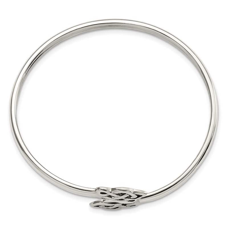 Curata 925 Sterling Silver Celtic Knot Flexible Cuff Bangle Bracelet