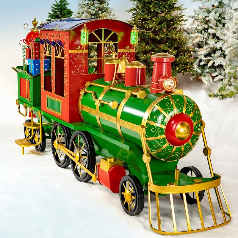 12.5 Foot Long Large Iron Christmas Train with Cart - 15.79"x51.5"x64.75"