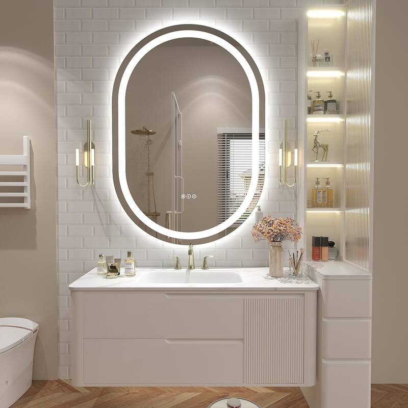 UL Certified Oval LED Lighted Anti-fog Wall Bathroom Vanity Mirror