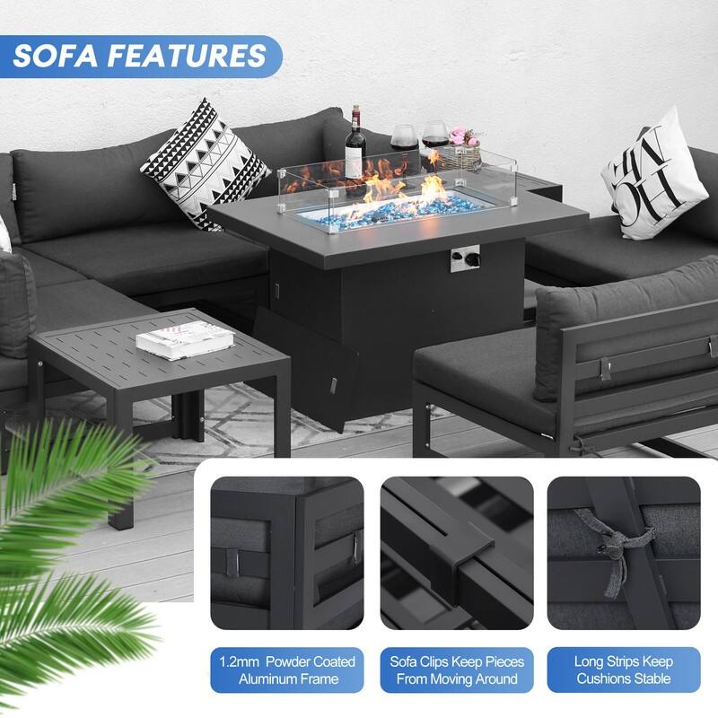 FINCATI Luxury Patio Aluminum Sofa Conversation Furniture Set with Coffee Table
