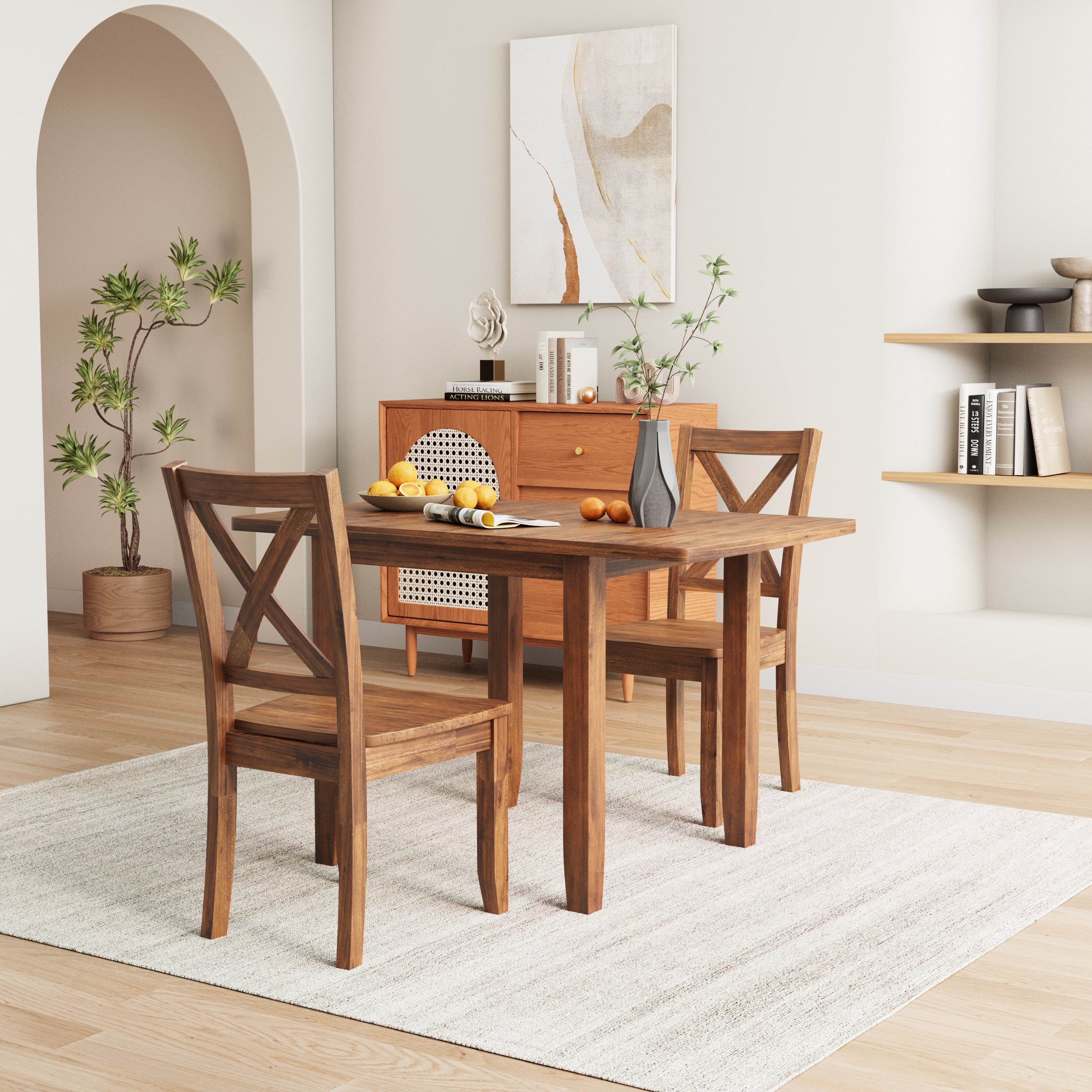 3 Piece Wood Drop Leaf Breakfast Nook Dining Table Set