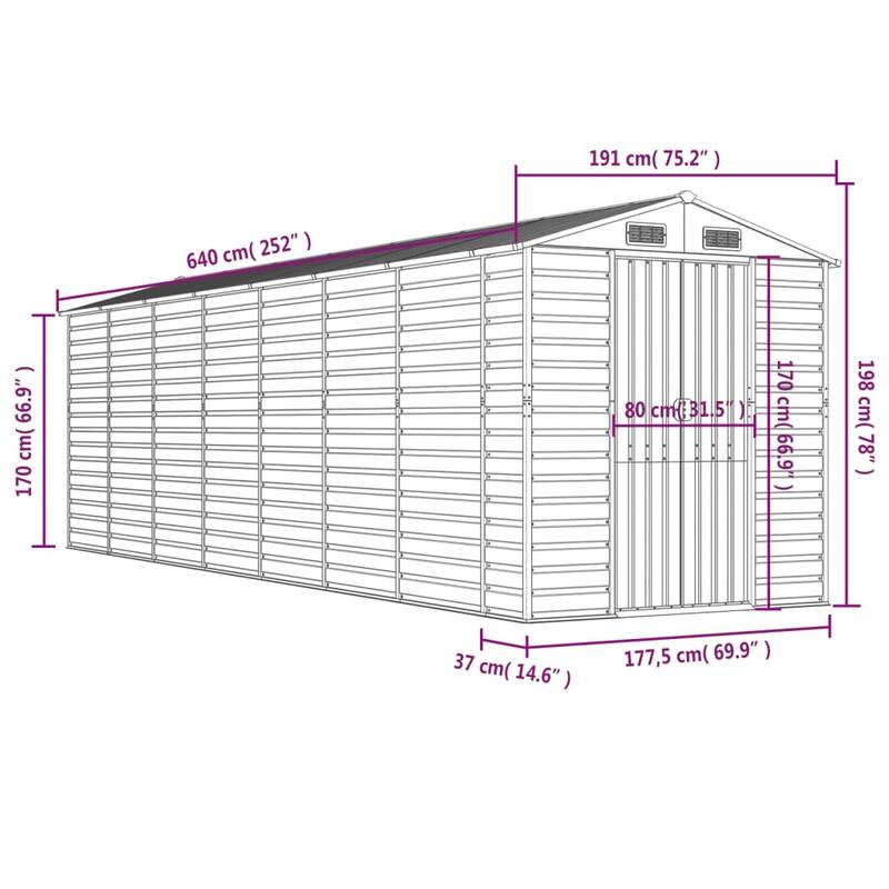 vidaXL Garden Shed Metal Outdoor Storage Shed Anthracite Galvanized Steel
