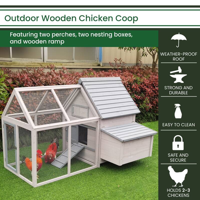 Hanover Outdoor Wooden Chicken Coop with Ramp, Wire Mesh Run, Waterproof Roof, Removable Tray 3.8-Ft. x 3.87-Ft. x 3.67-Ft.