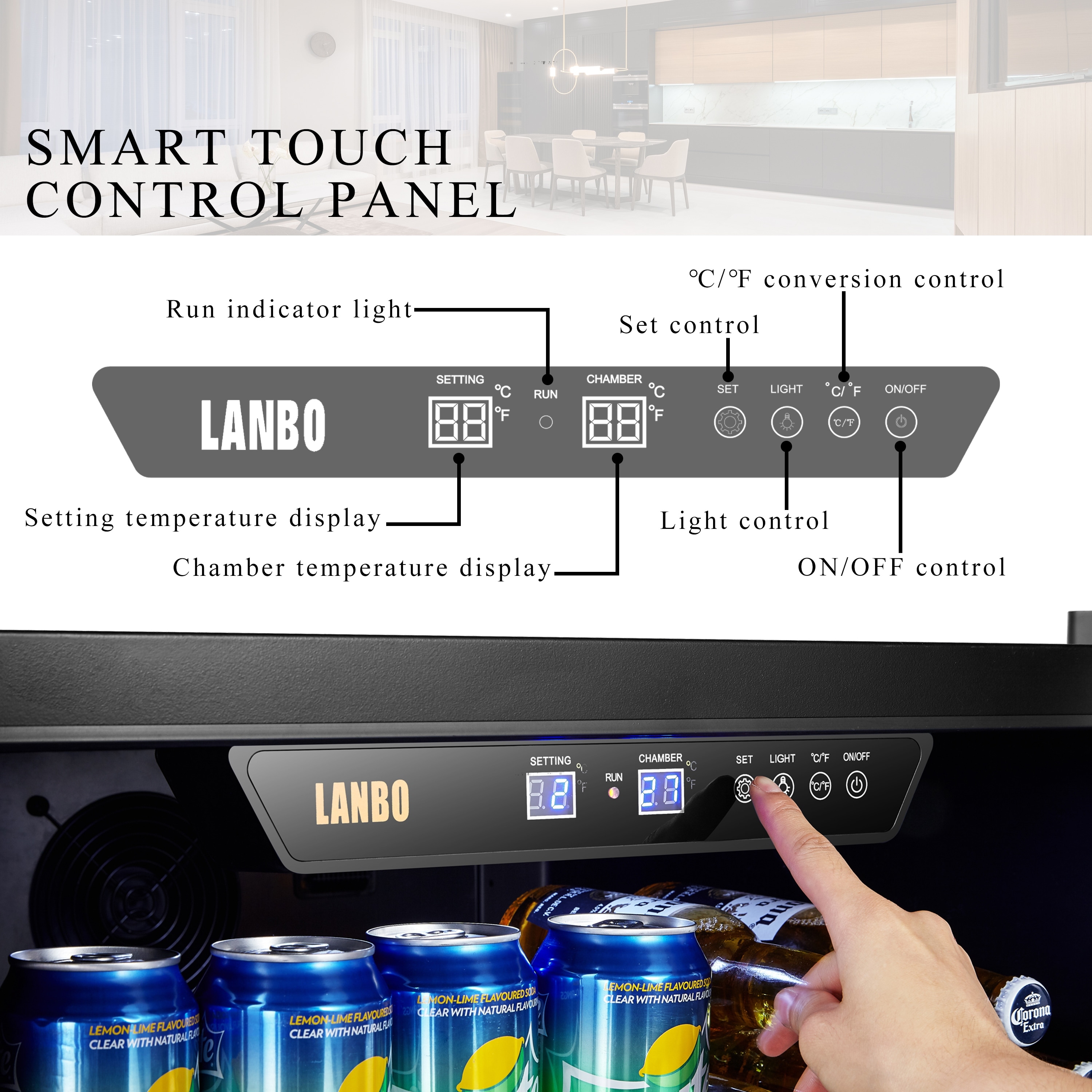 Lanbo 110 Cans 6 Bottle Under Counter Built-in Compressor Beverage Cooler 24 inch Width