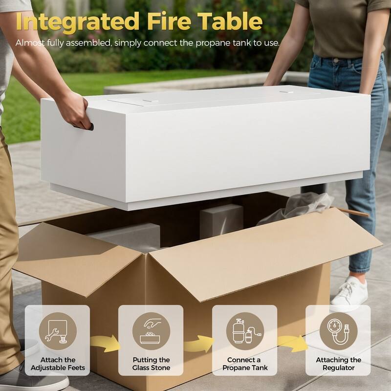 FINCATI Propane Fire Pit Coffee Table, Rectangle Natural Gas Outdoor Fire Pit Modern Gas Firepit, 42'' Fire Pit Table
